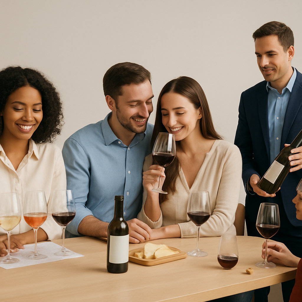 Wine tasting experience with glasses and wine bottles