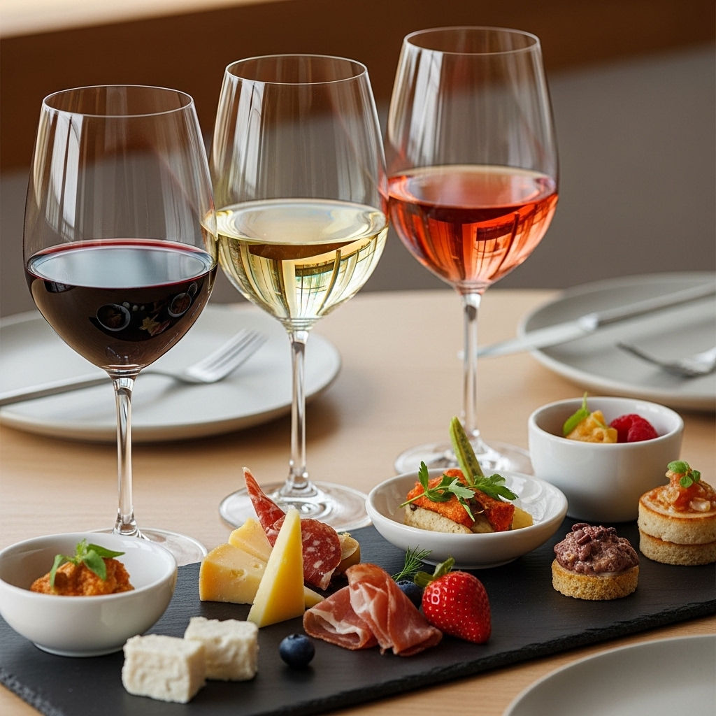 Wine pairing experience with food and wine selections