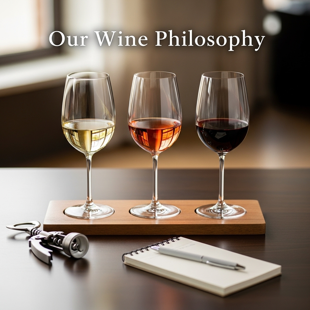 Wine philosophy - glasses and wine bottles representing shared discovery and accessible wine education